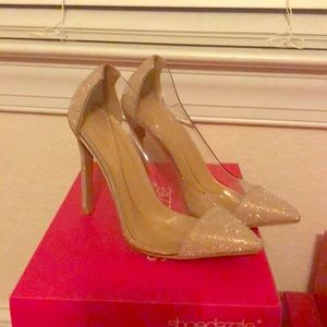 Gold and clear Charlotte Rouse heels!